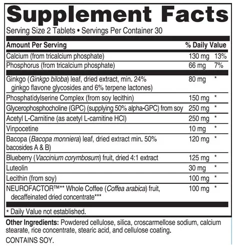 Advanced Memory Formula Supplement facts