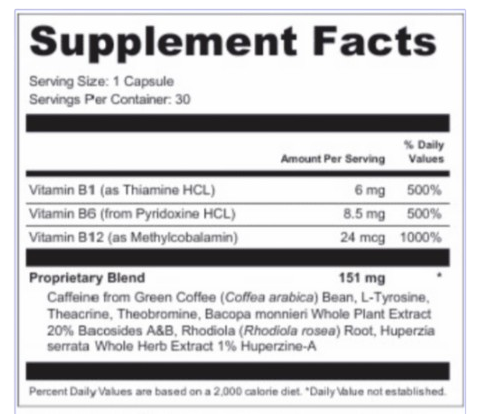 MaroBrain supplement facts